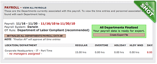 Payroll exporting screen shot