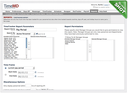 Report Input Screen Example